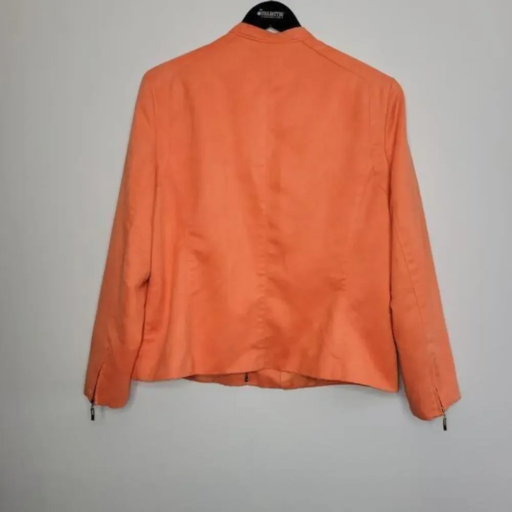 Evan-Picone Jacket Size Large Peach Long‎ Sleeve Pockets Faux Suede Zip Up